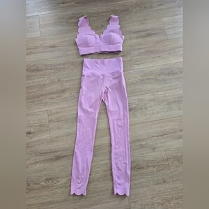 Pink Scalloped Bralette and Leggings Set Wiskii Small
